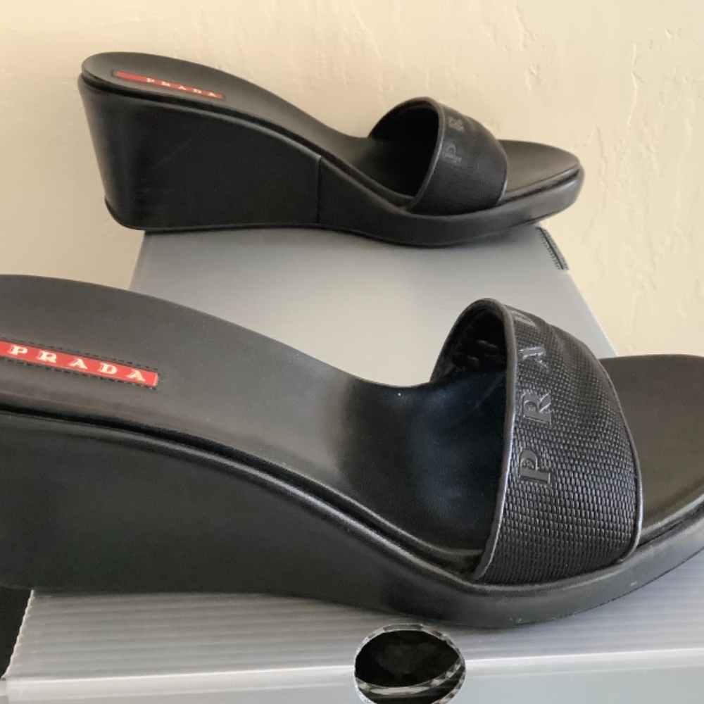 Prada Linnea Rosa Black Size 9(39) Wedge Sandal - Picture 4 of 9